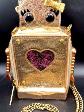 “Rare” Gold Robot Heart Crossbody Bag